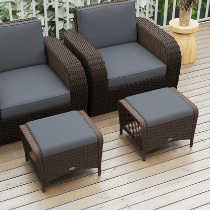 Set Of 2 PE Wicker Ottomans With Cushions, Grey