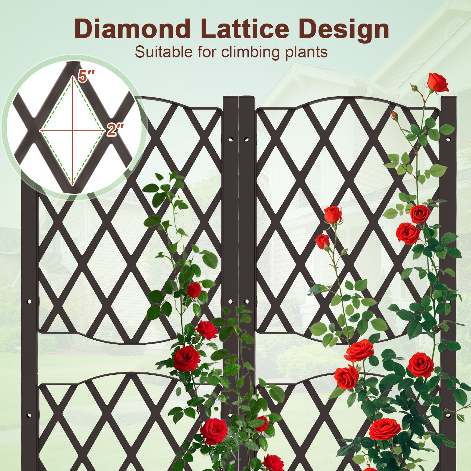 Set of 2 PE Rattan Raised Garden Bed with Trellis Planter Box for Climbing Plants, Rustic Brown Raised Garden Beds at Gallery Canada