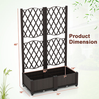 Set of 2 PE Rattan Raised Garden Bed with Trellis Planter Box for Climbing Plants, Rustic Brown Raised Garden Beds at Gallery Canada