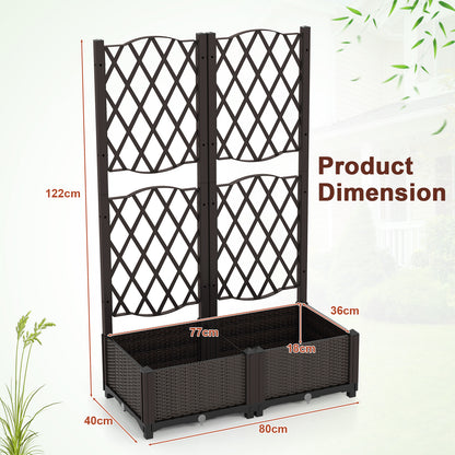 Set of 2 PE Rattan Raised Garden Bed with Trellis Planter Box for Climbing Plants, Rustic Brown Raised Garden Beds at Gallery Canada