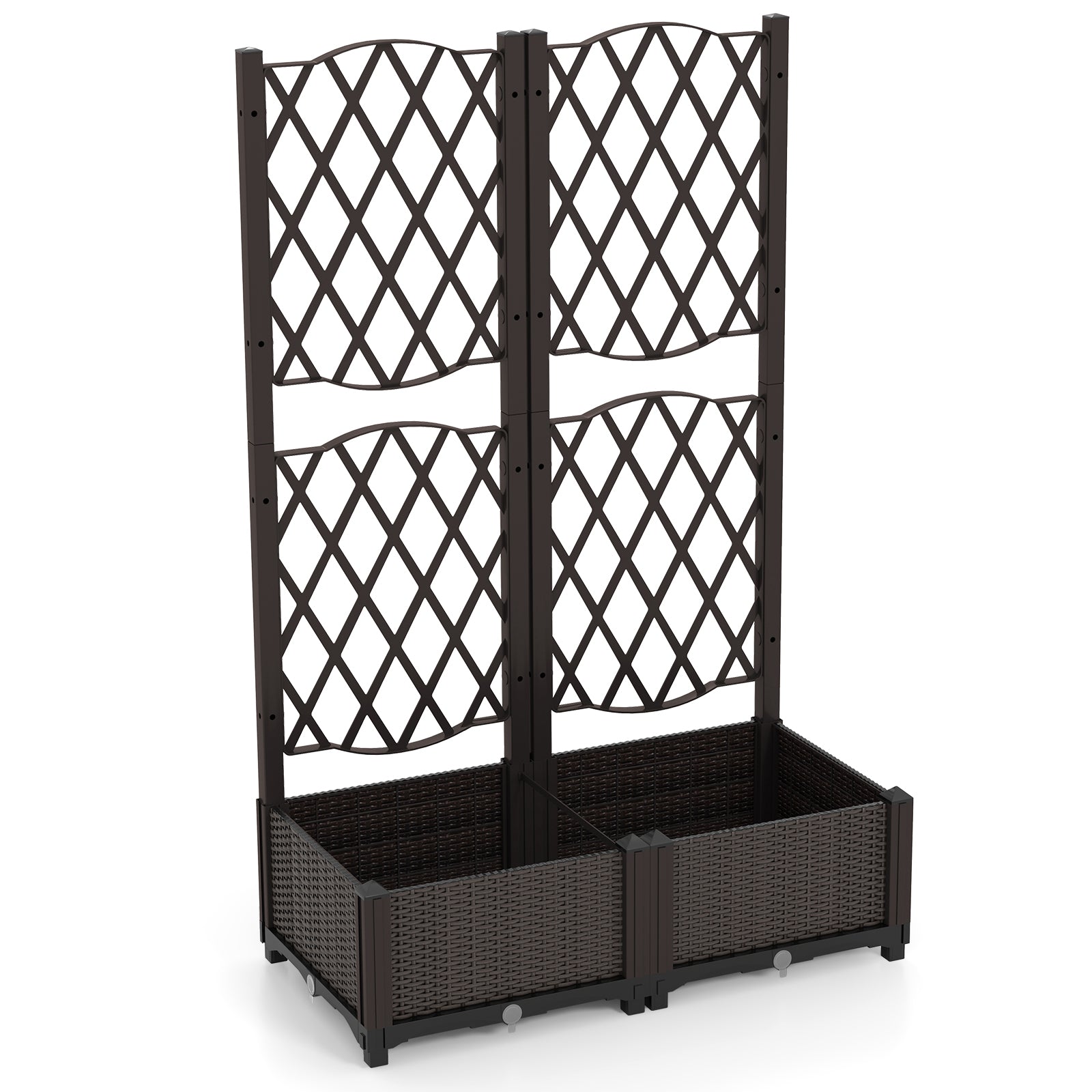Set of 2 PE Rattan Raised Garden Bed with Trellis Planter Box for Climbing Plants, Rustic Brown Raised Garden Beds at Gallery Canada