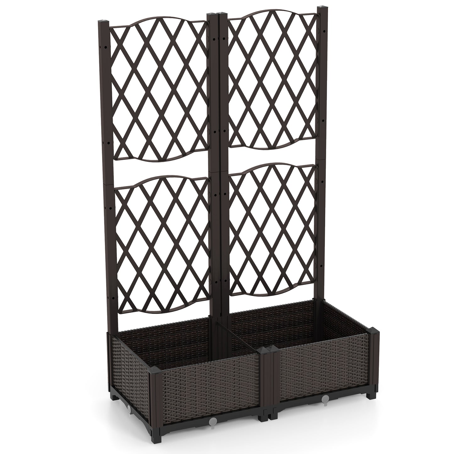 Set of 2 PE Rattan Raised Garden Bed with Trellis Planter Box for Climbing Plants, Rustic Brown Raised Garden Beds at Gallery Canada