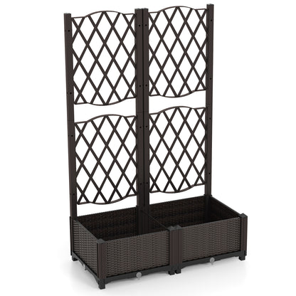 Set of 2 PE Rattan Raised Garden Bed with Trellis Planter Box for Climbing Plants, Rustic Brown Raised Garden Beds at Gallery Canada