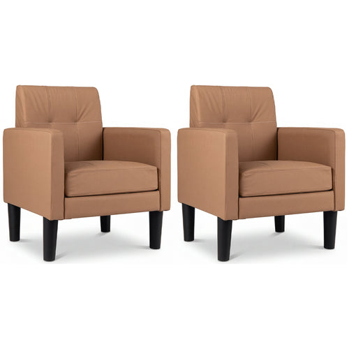 Set Of 2 PU Leather Accent Chairs, Brown