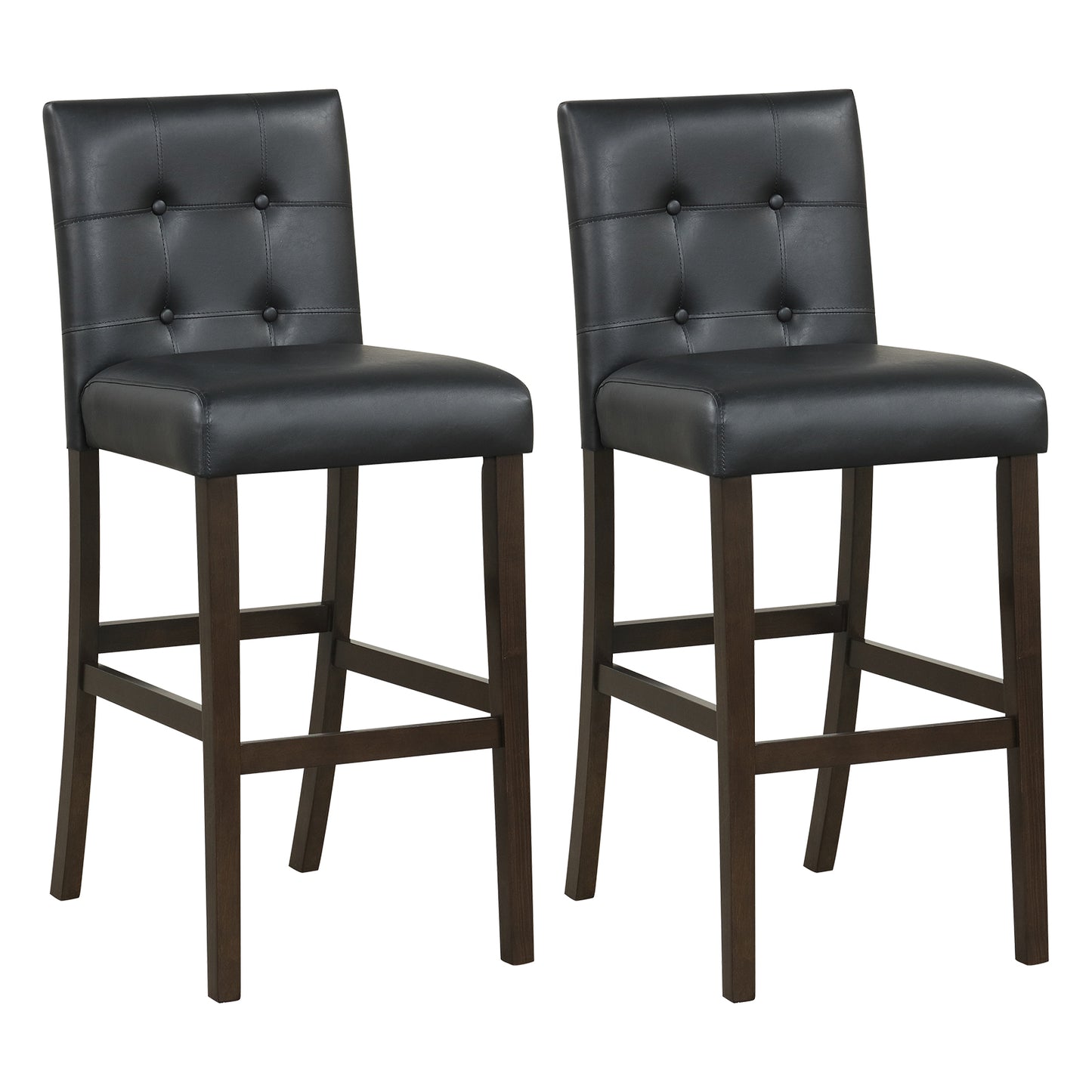 Set of 2 PVC Dining Leather Bar Stools with Solid Wood Legs-29 inches Bar Stools Options at Gallery Canada