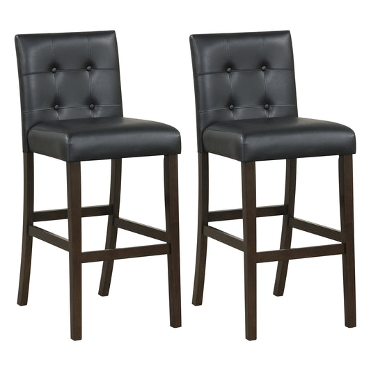 Set of 2 PVC Dining Leather Bar Stools with Solid Wood Legs-29 inches