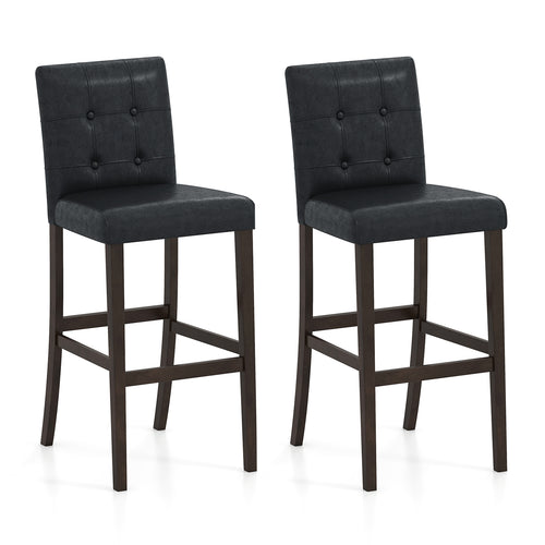 Set of 2 PVC Dining Leather Bar Stools with Solid Wood Legs-29 inches