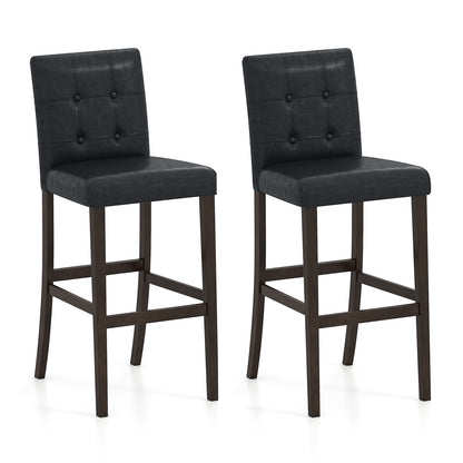 Set of 2 PVC Dining Leather Bar Stools with Solid Wood Legs-29 inches Bar Stools at Gallery Canada