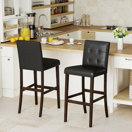 Set of 2 PVC Dining Leather Bar Stools with Solid Wood Legs-29 inches Bar Stools Options at Gallery Canada