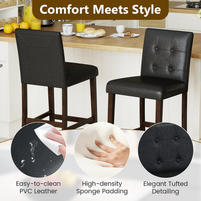 Set of 2 PVC Dining Leather Bar Stools with Solid Wood Legs-29 inches Bar Stools at Gallery Canada