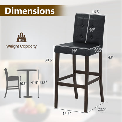 Set of 2 PVC Dining Leather Bar Stools with Solid Wood Legs-29 inches Bar Stools at Gallery Canada