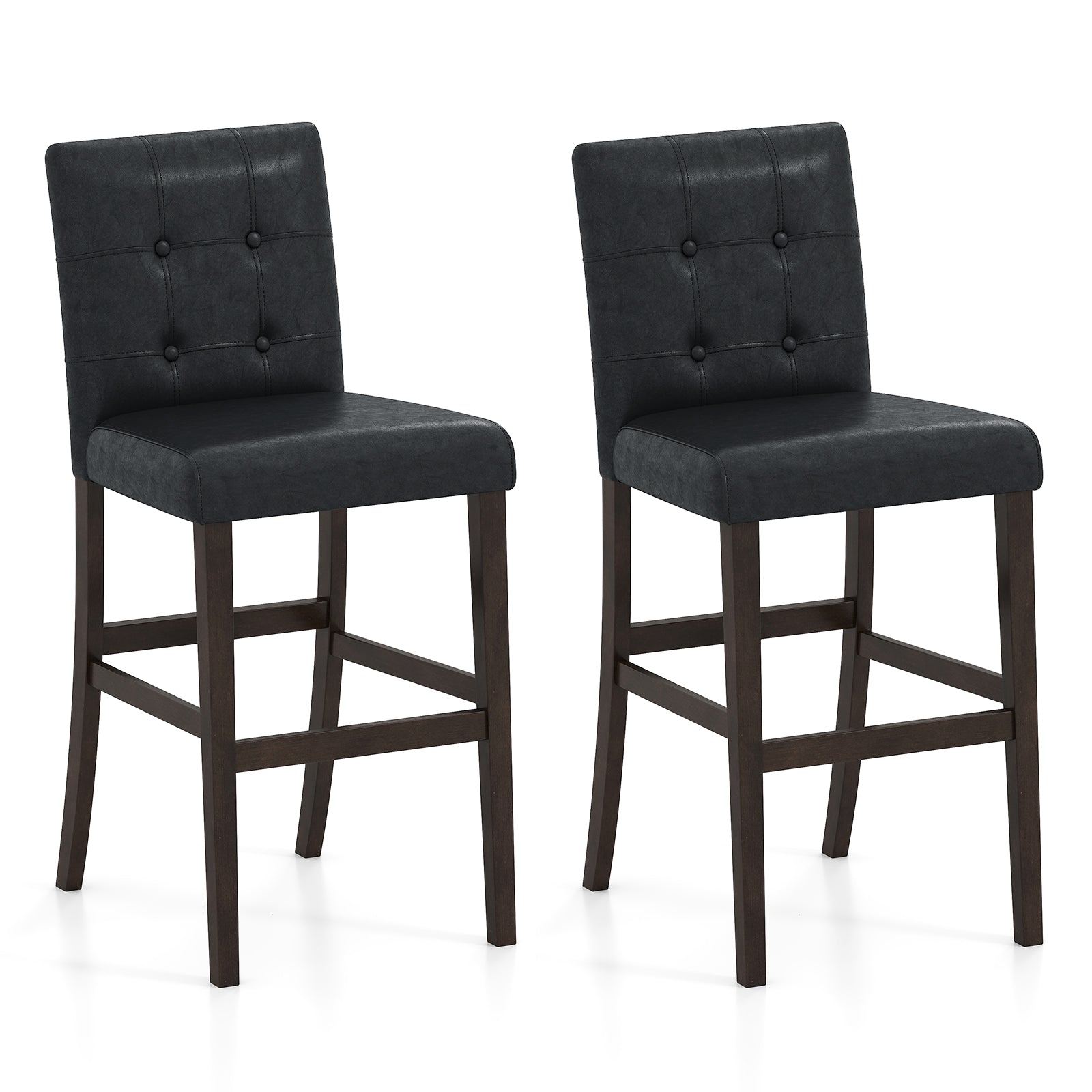 Set Of 2 PVC Leather Bar Stools, Solid Wood Legs, Black Bar Stools Black at Gallery Canada