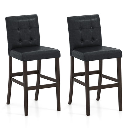 Set Of 2 PVC Leather Bar Stools, Solid Wood Legs, Black Bar Stools Black at Gallery Canada