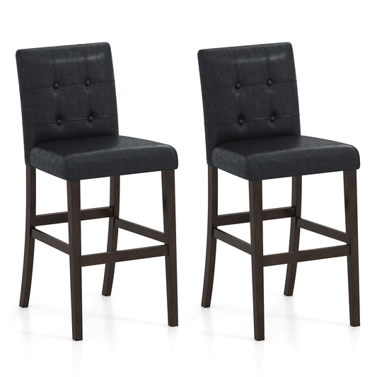 Set Of 2 PVC Leather Bar Stools, Solid Wood Legs, Black Bar Stools Black at Gallery Canada