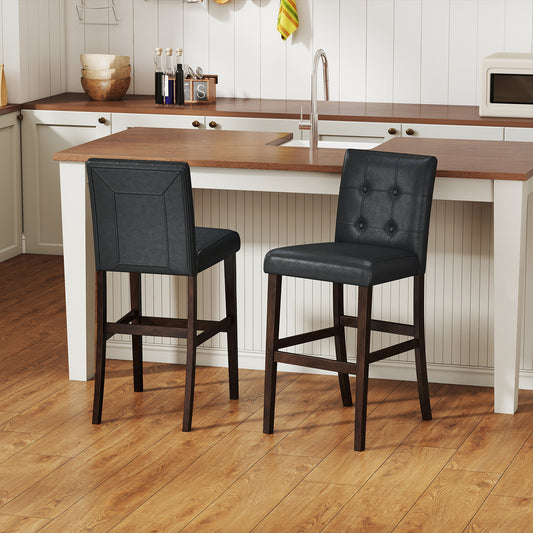Set Of 2 PVC Leather Bar Stools, Solid Wood Legs, Black Bar Stools Black at Gallery Canada