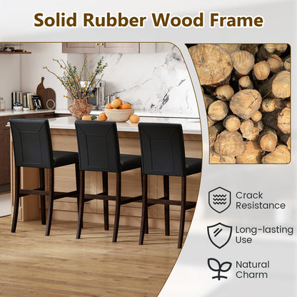 Set Of 2 PVC Leather Bar Stools, Solid Wood Legs, Black Bar Stools at Gallery Canada