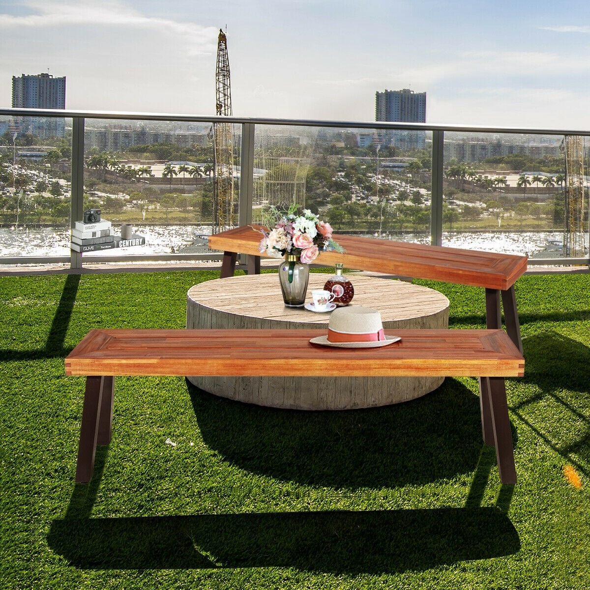Set Of 2 Patio Acacia Wood Dining Bench Outdoor Benches at Gallery Canada