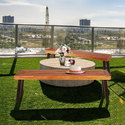 Set Of 2 Patio Acacia Wood Dining Bench Outdoor Benches at Gallery Canada
