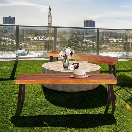 Set Of 2 Patio Acacia Wood Dining Bench Outdoor Benches Options at Gallery Canada