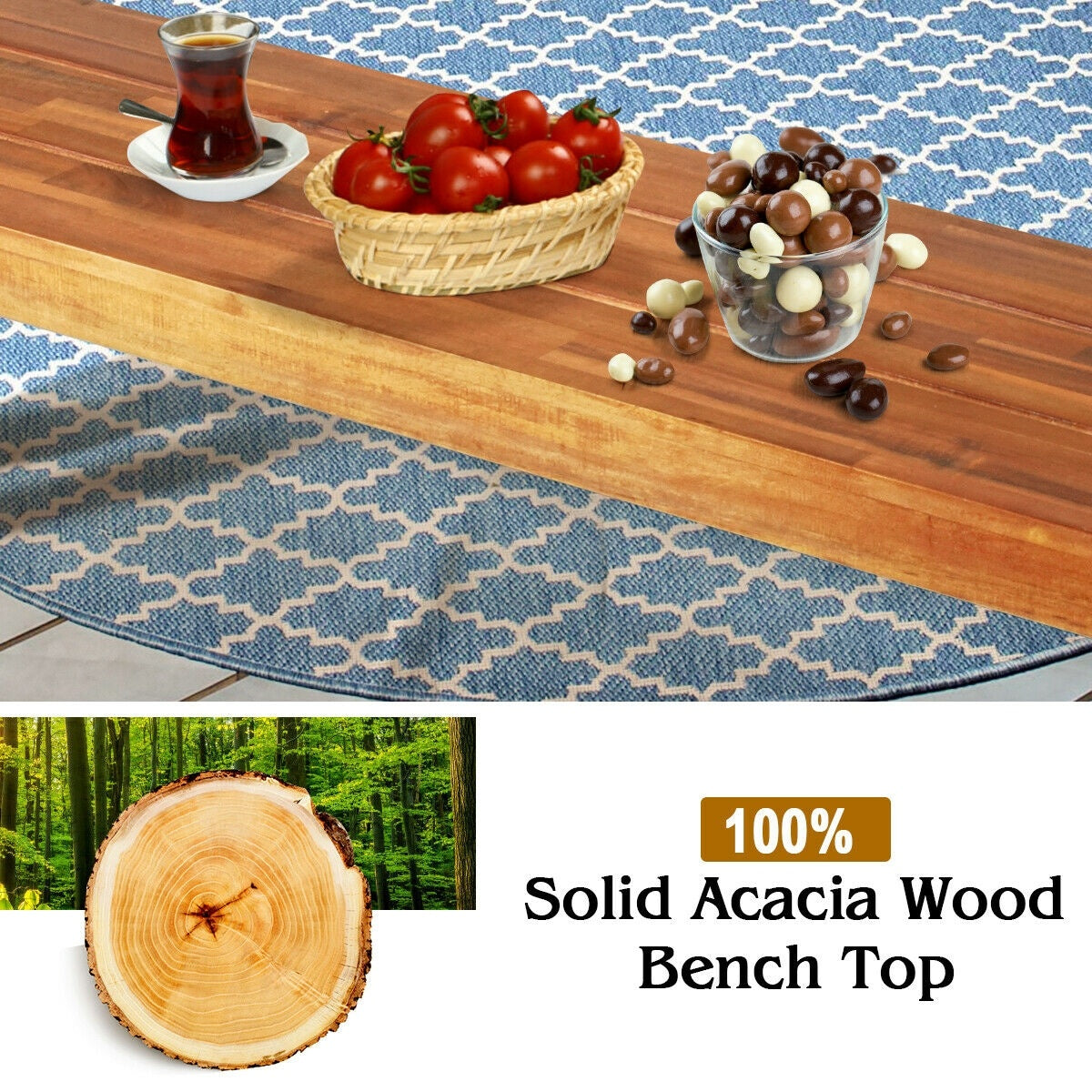 Set Of 2 Patio Acacia Wood Dining Bench Outdoor Benches at Gallery Canada