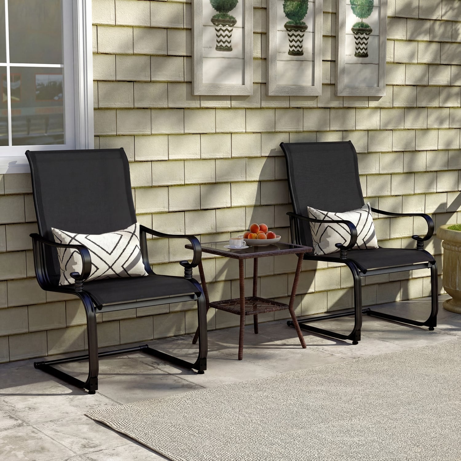 Set of 2 Patio Chairs, Quick-Dry Fabric, Black Patio Dining Chairs at Gallery Canada
