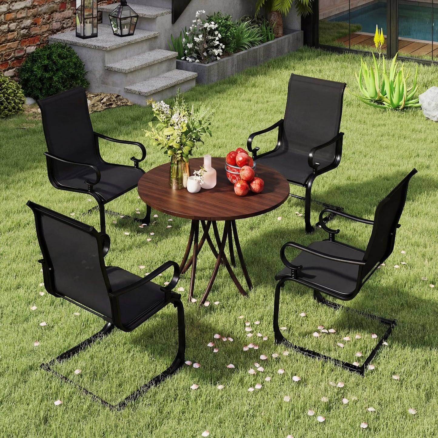 Set of 2 Patio Chairs, Quick-Dry Fabric, Black Patio Dining Chairs at Gallery Canada