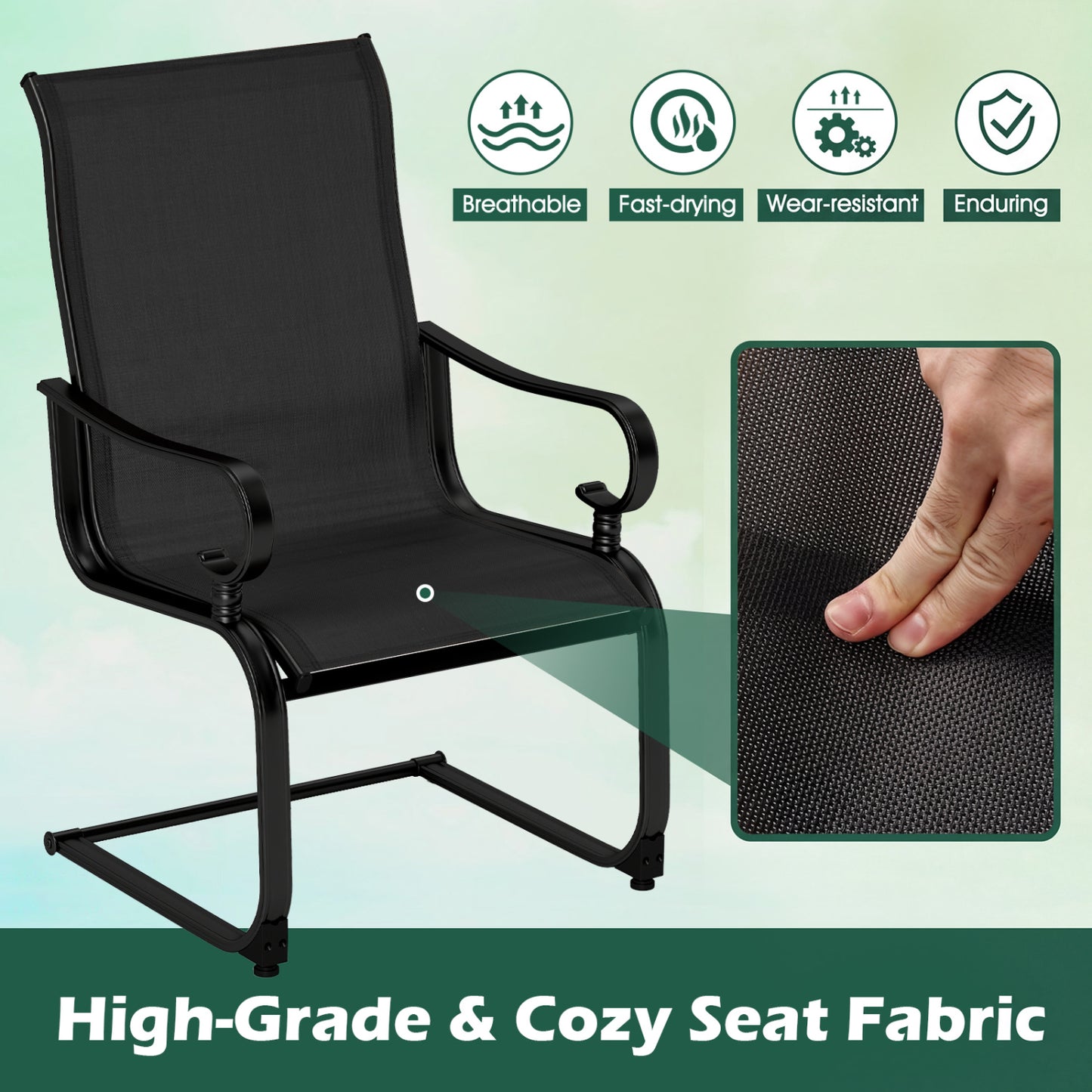 Set of 2 Patio Chairs, Quick-Dry Fabric, Black Patio Dining Chairs at Gallery Canada