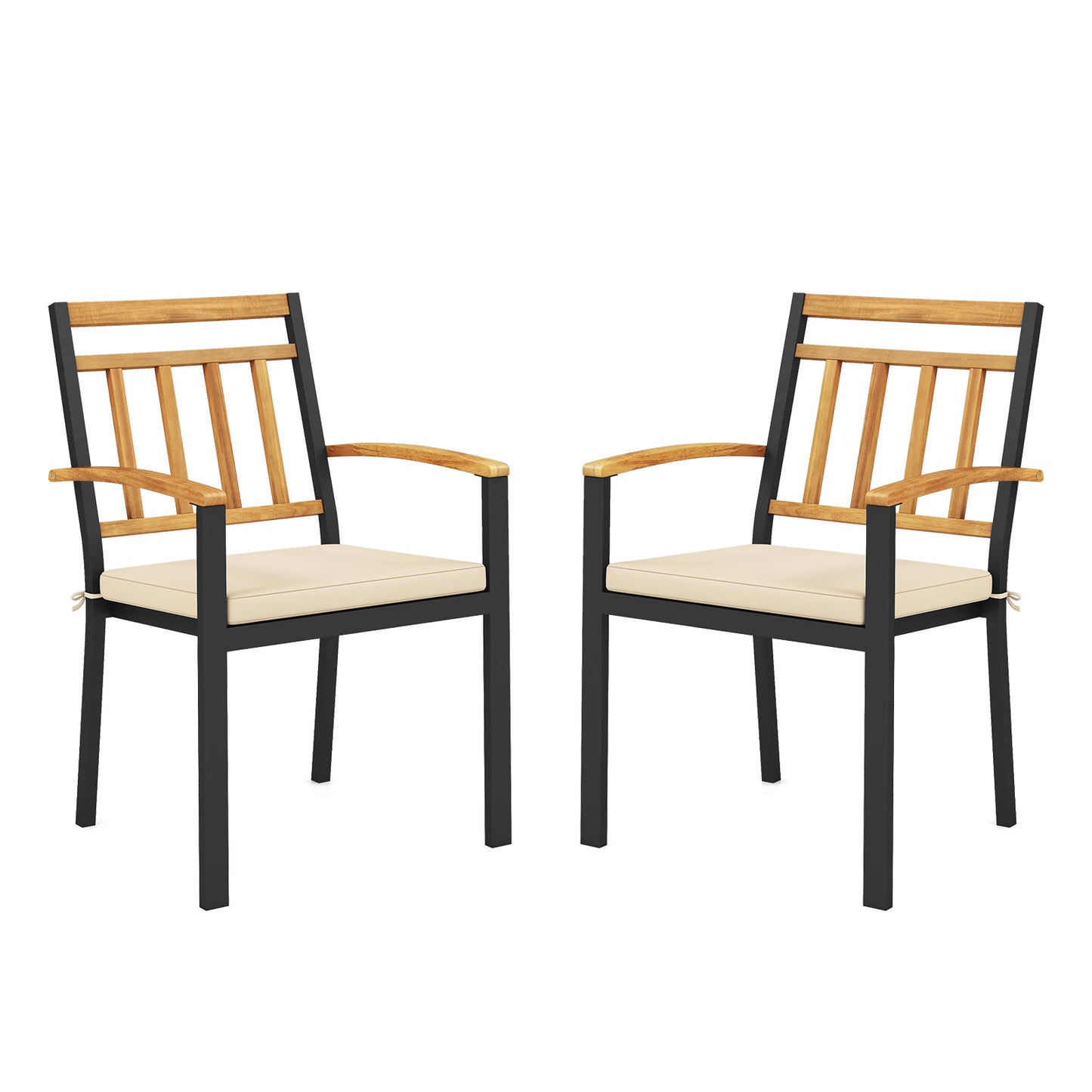 Set of 2 Patio Dining Chairs with Removable Padded Cushions-17 Inches Patio Dining Chairs Black, Natural at Gallery Canada