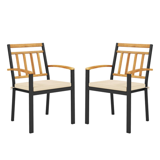 Set of 2 Patio Dining Chairs with Removable Padded Cushions-17 Inches Patio Dining Chairs Black, Natural at Gallery Canada