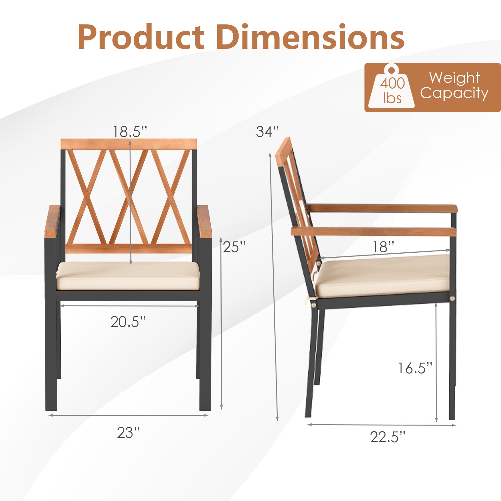 Set of 2 Patio Dining Chairs with Removable Padded Cushions-18 Inches Patio Dining Chairs at Gallery Canada