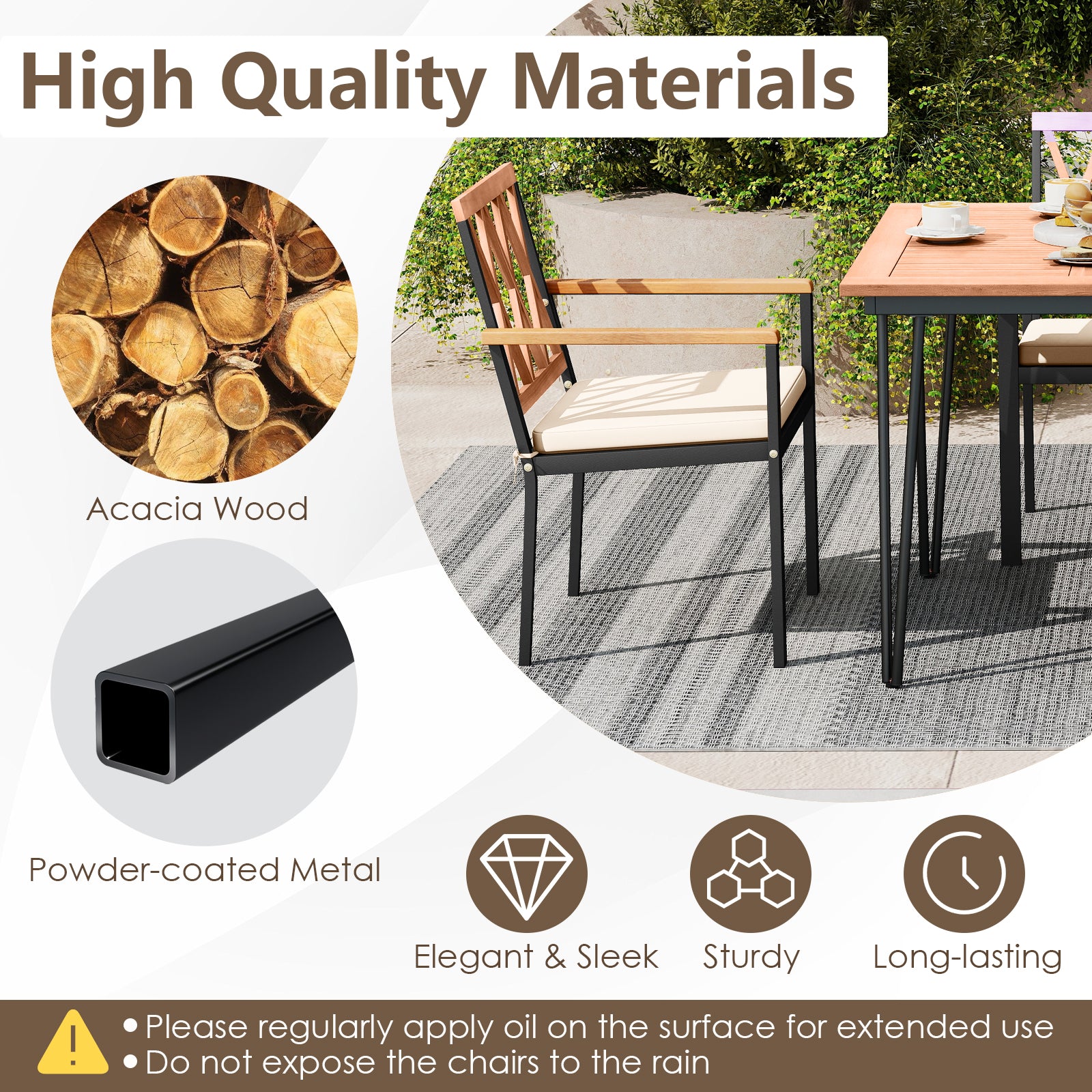 Set of 2 Patio Dining Chairs with Removable Padded Cushions-18 Inches Patio Dining Chairs at Gallery Canada