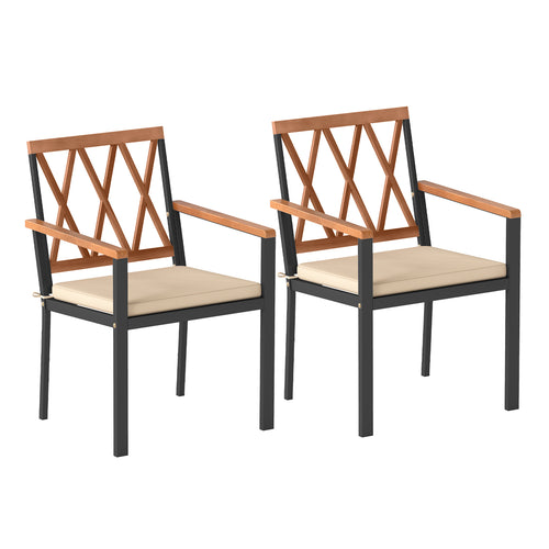 Set Of 2 Patio Dining Chairs, Removable Padded Cushions, 18 Inches