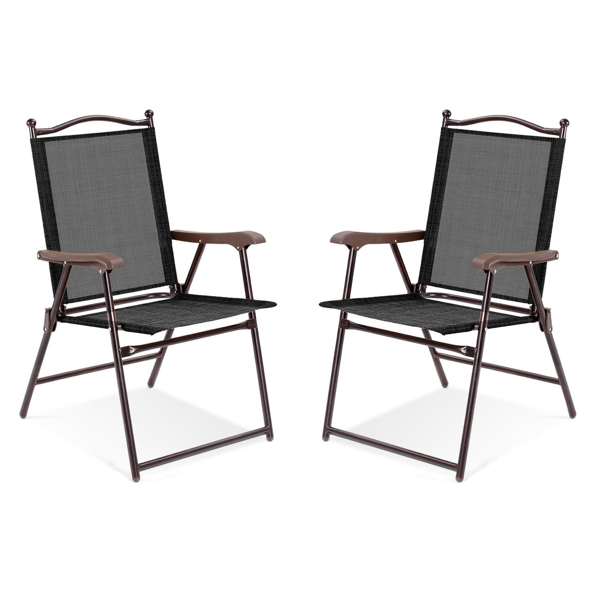 2-Piece Patio Folding Sling Back Camping Chairs, Brown Patio Dining Chairs Brown at Gallery Canada