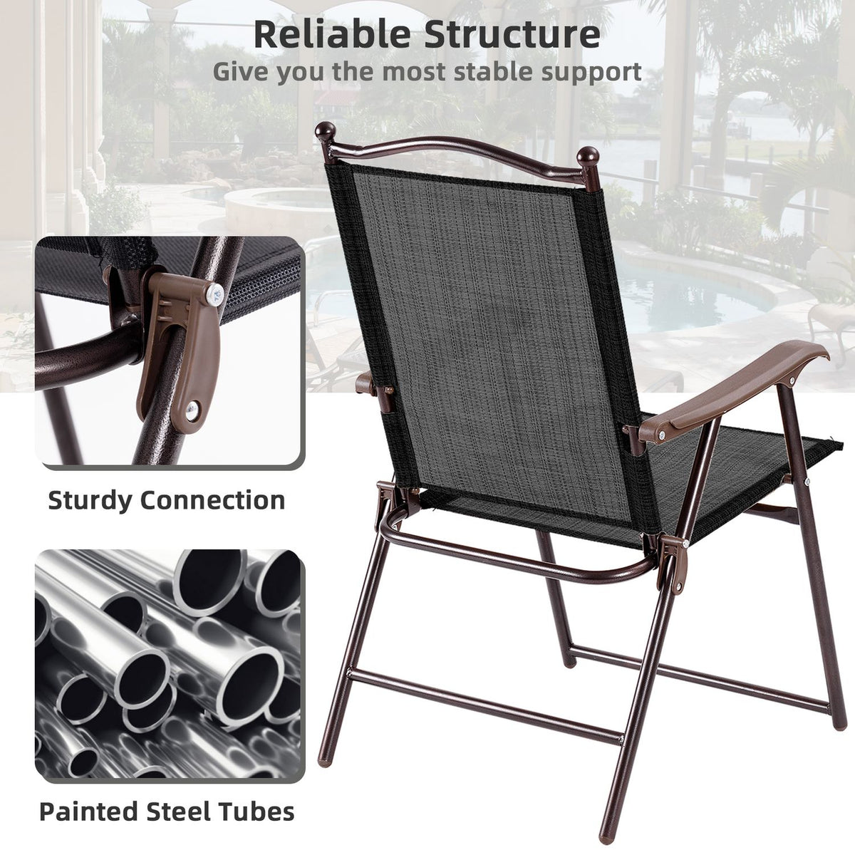 2-Piece Patio Folding Sling Back Camping Chairs, Brown Patio Dining Chairs at Gallery Canada