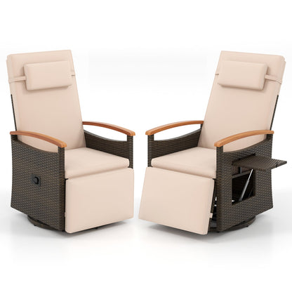 Set of 2 Patio Rattan 360° Swivel Recliner Chair with Adjustable Backrest and Footrest, Beige Outdoor Chaise Lounges Beige at Gallery Canada