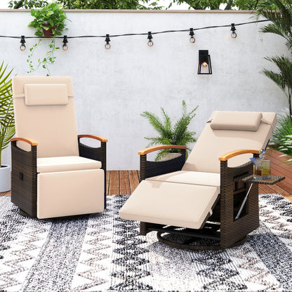 Set of 2 Patio Rattan 360° Swivel Recliner Chair with Adjustable Backrest and Footrest, Beige Outdoor Chaise Lounges at Gallery Canada