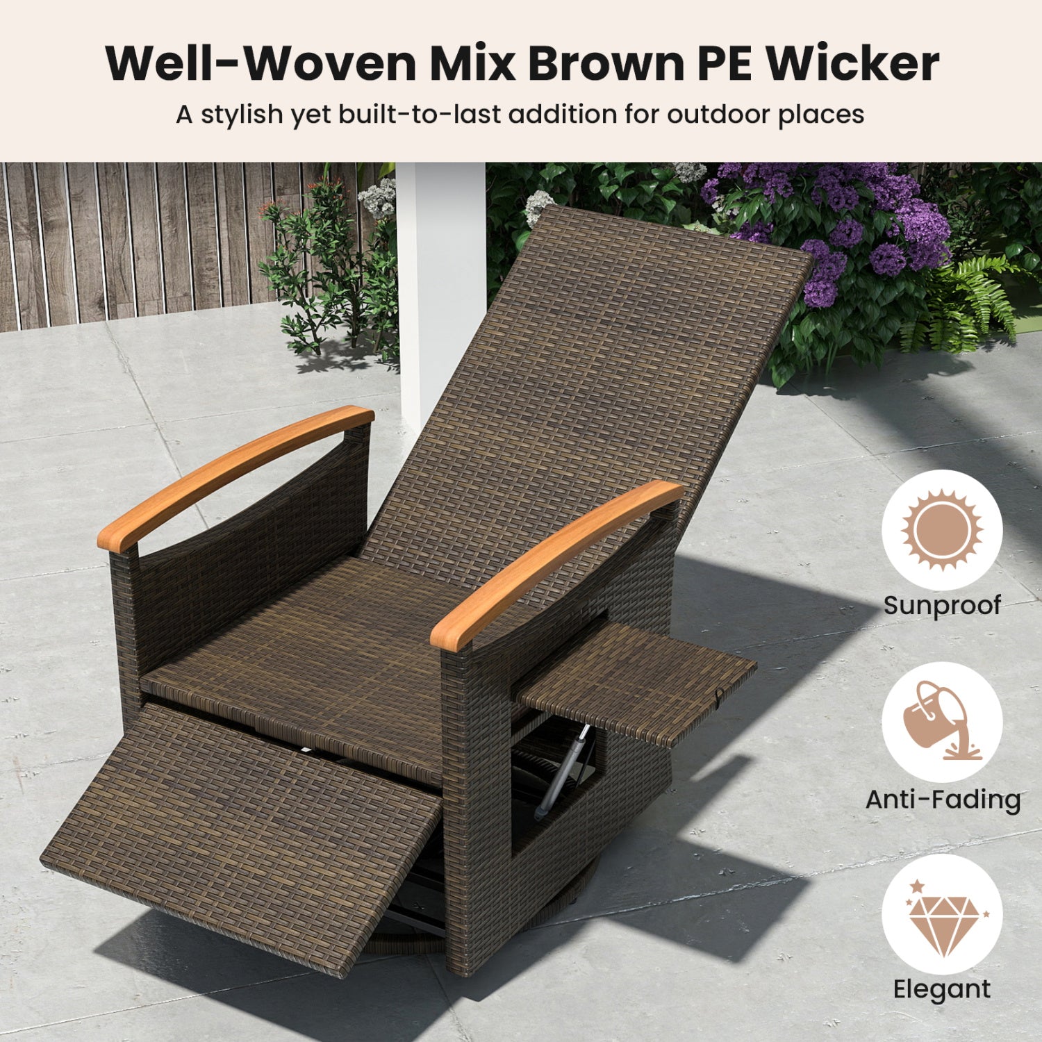 Set of 2 Patio Rattan 360° Swivel Recliner Chair with Adjustable Backrest and Footrest, Beige Outdoor Chaise Lounges at Gallery Canada