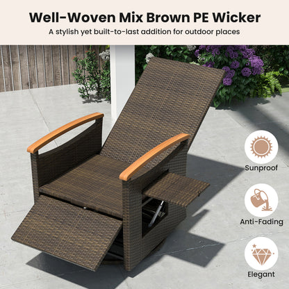Set of 2 Patio Rattan 360° Swivel Recliner Chair with Adjustable Backrest and Footrest, Beige Outdoor Chaise Lounges at Gallery Canada