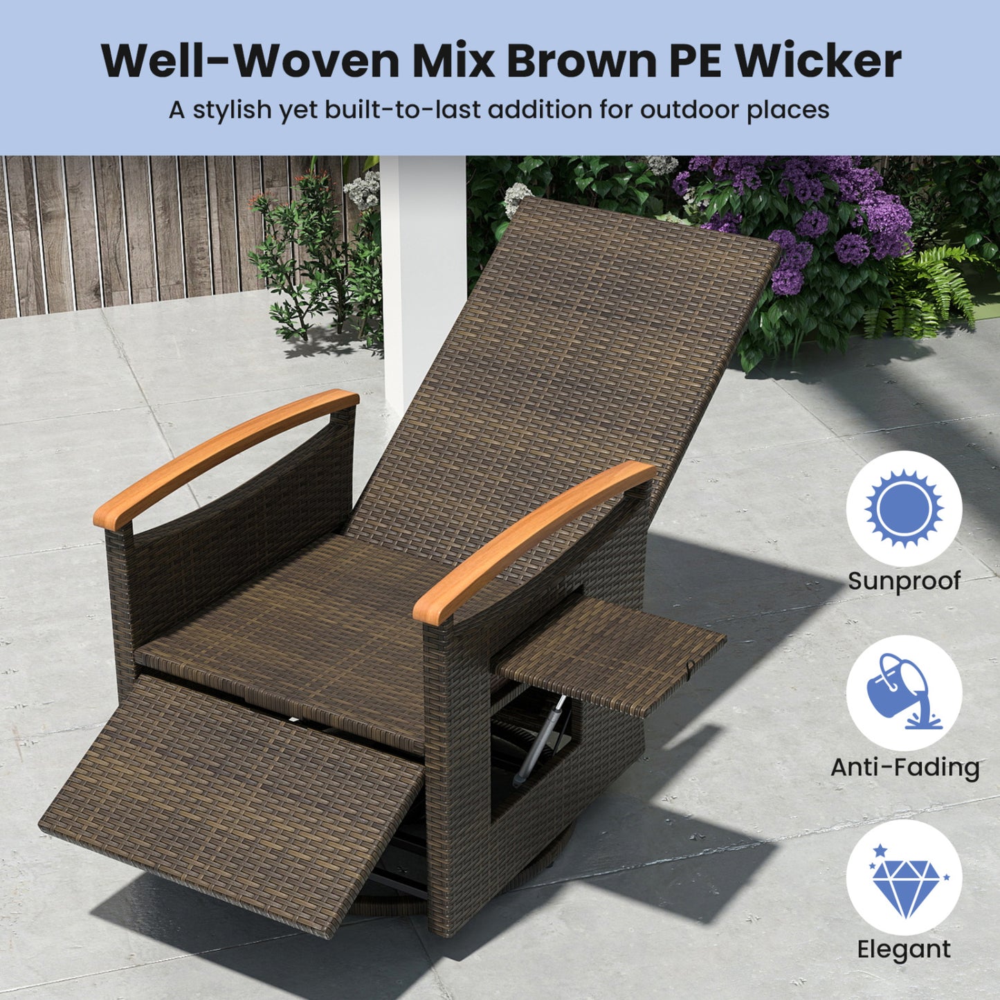 Set of 2 Patio Rattan 360° Swivel Recliner Chair with Adjustable Backrest and Footrest, Navy Outdoor Chaise Lounges at Gallery Canada