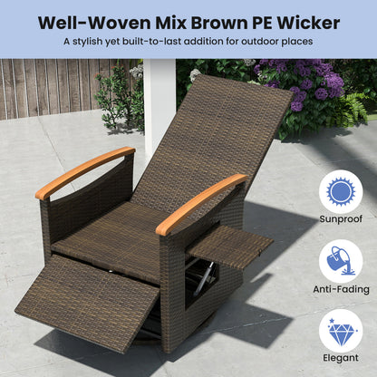 Set of 2 Patio Rattan 360° Swivel Recliner Chair with Adjustable Backrest and Footrest, Navy Outdoor Chaise Lounges at Gallery Canada
