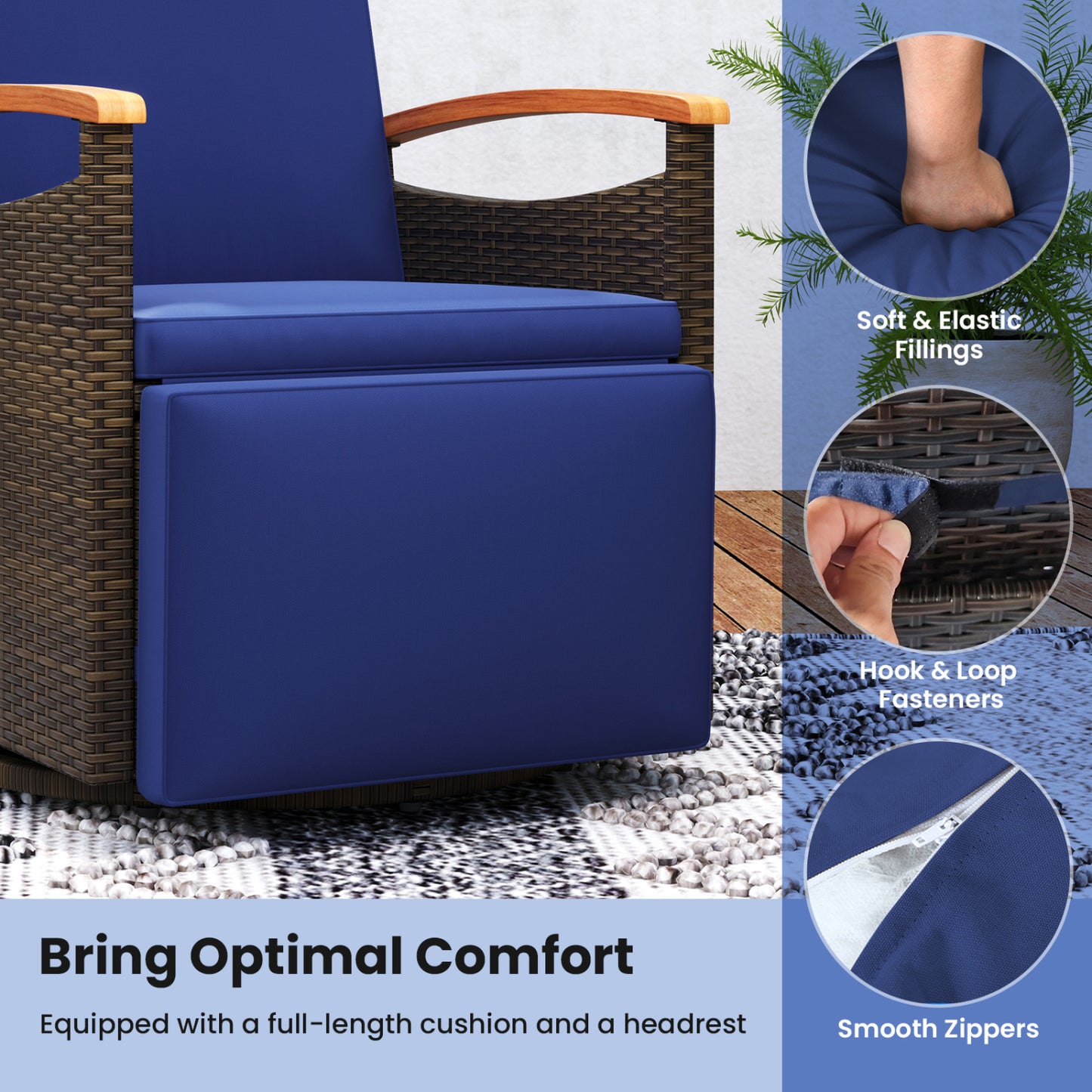 Set of 2 Patio Rattan 360° Swivel Recliner Chair with Adjustable Backrest and Footrest, Navy Outdoor Chaise Lounges at Gallery Canada