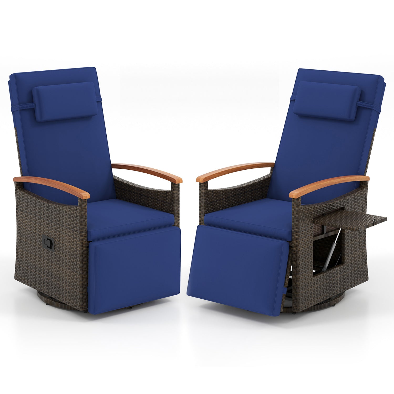 Set of 2 Patio Rattan 360° Swivel Recliner Chair with Adjustable Backrest and Footrest, Navy Outdoor Chaise Lounges at Gallery Canada