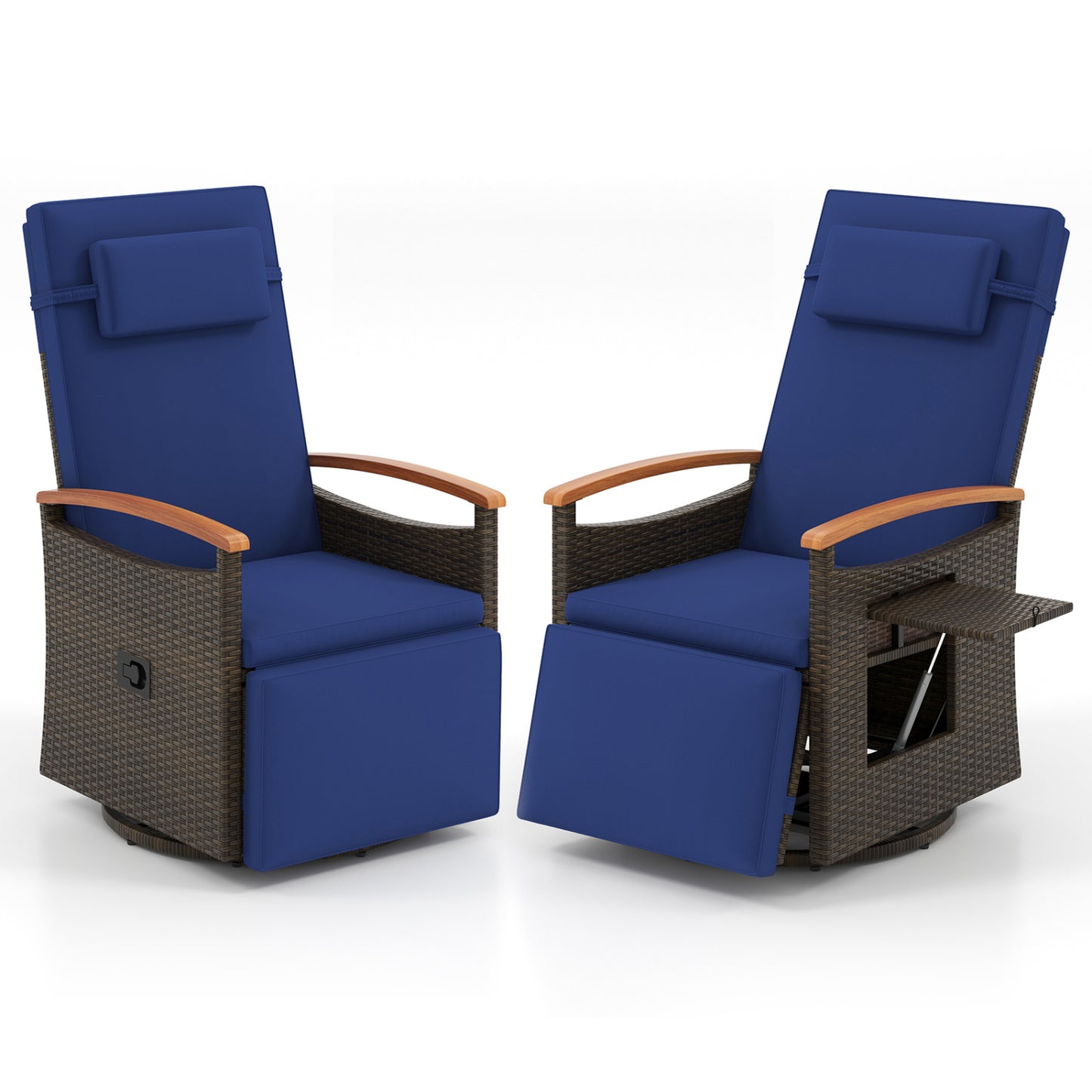 Set of 2 Patio Rattan 360° Swivel Recliner Chair with Adjustable Backrest and Footrest, Navy Outdoor Chaise Lounges at Gallery Canada