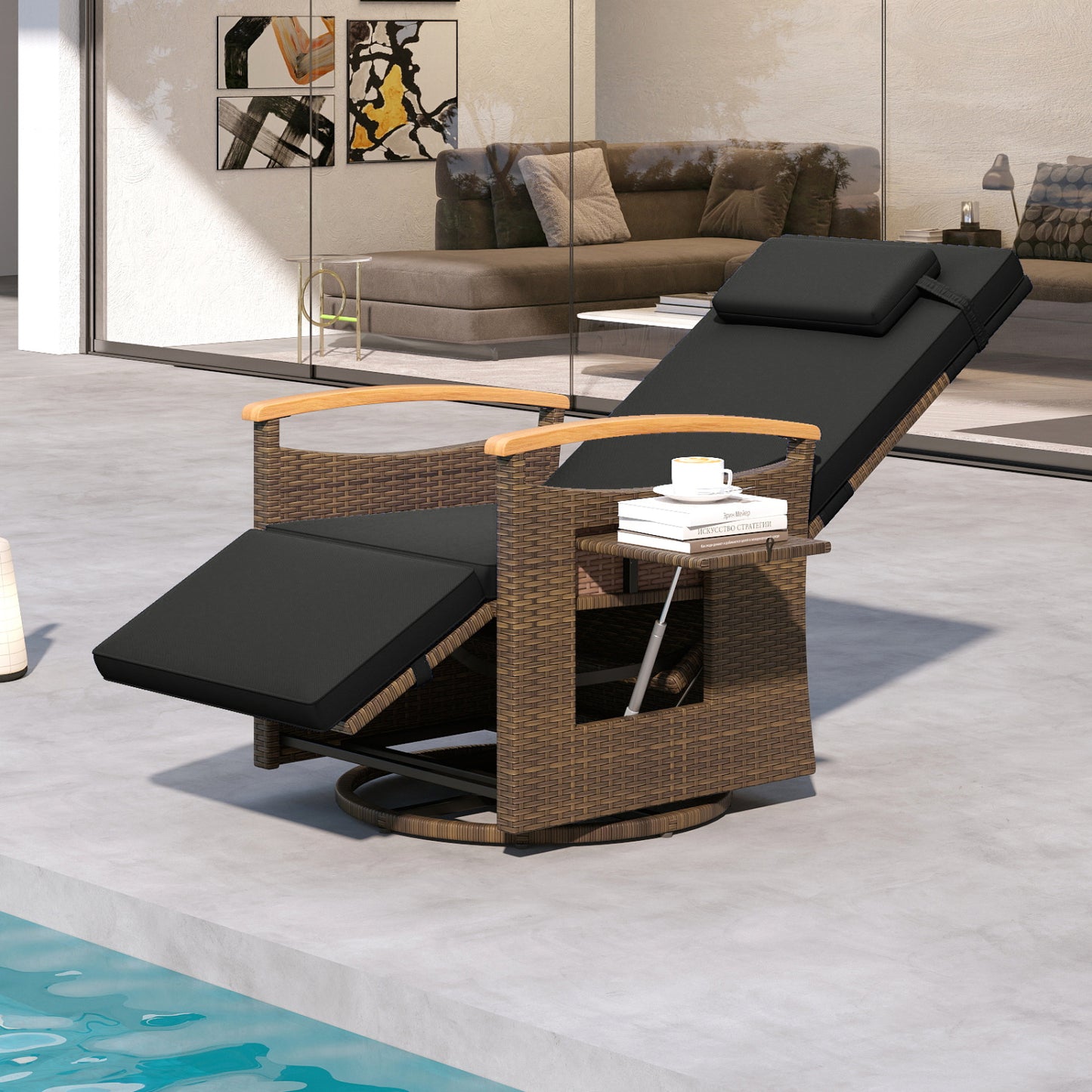 Set of 2 Patio Rattan 360° Swivel Recliner Chair with Adjustable Backrest and Footrest, Black Outdoor Chaise Lounges at Gallery Canada