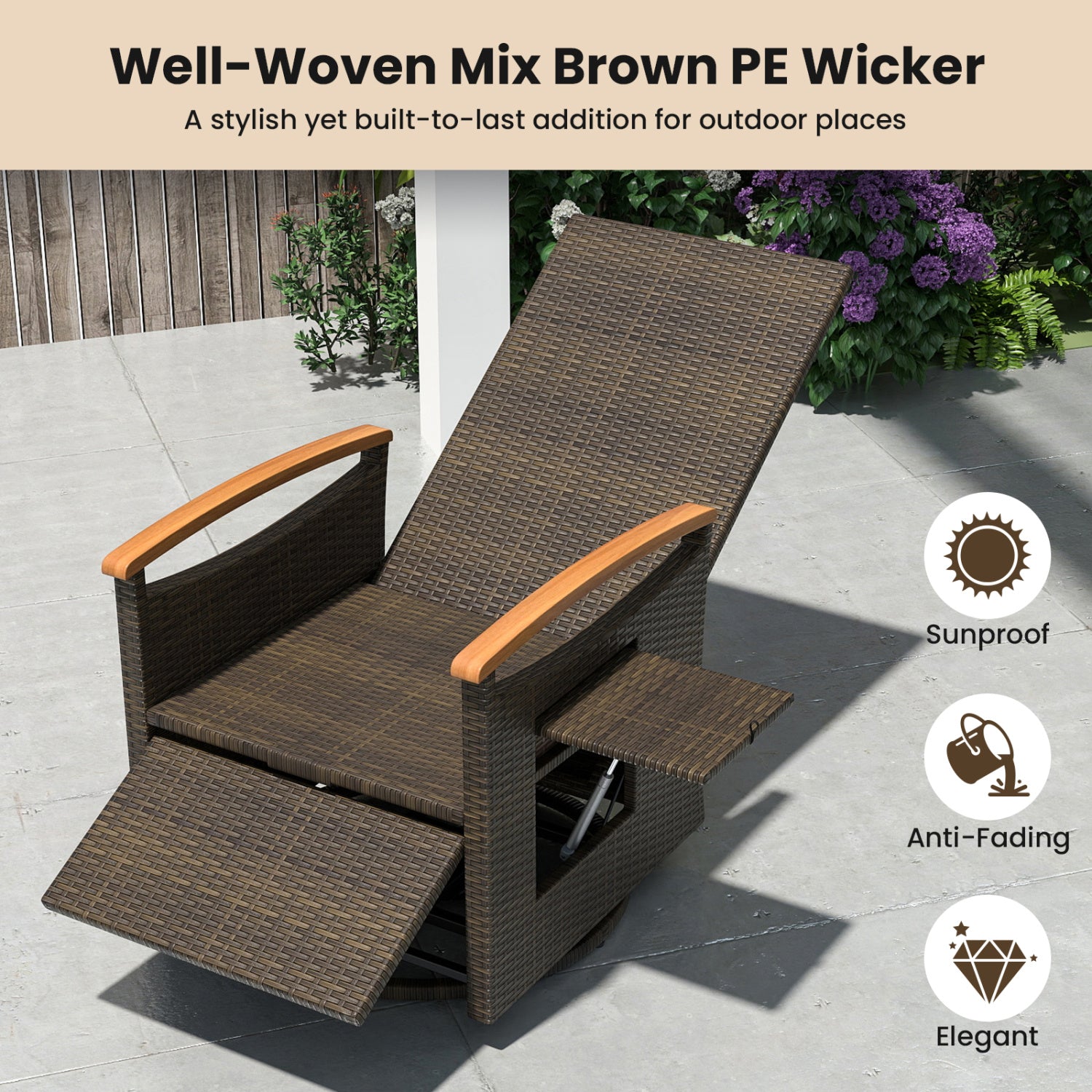 Set of 2 Patio Rattan 360° Swivel Recliner Chair with Adjustable Backrest and Footrest, Black Outdoor Chaise Lounges at Gallery Canada