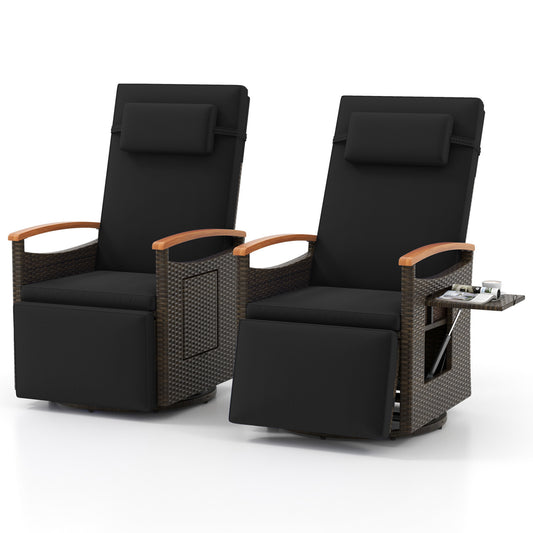 Set of 2 Patio Rattan 360° Swivel Recliner Chair with Adjustable Backrest and Footrest, Black Outdoor Chaise Lounges Black at Gallery Canada