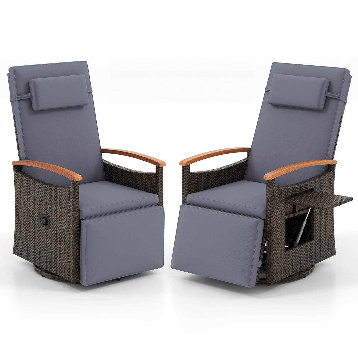 Ensemble de 2 chaises pivotantes inclinables en rotin pour patio, gris