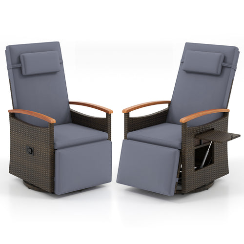 Set 2 Patio Rattan Swivel Recliner Chairs, Gray