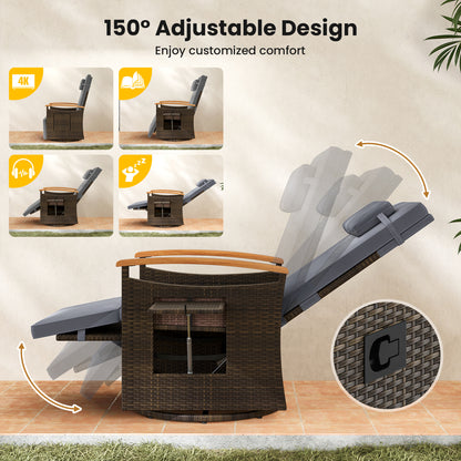 Ensemble de 2 chaises pivotantes inclinables en rotin pour patio, gris