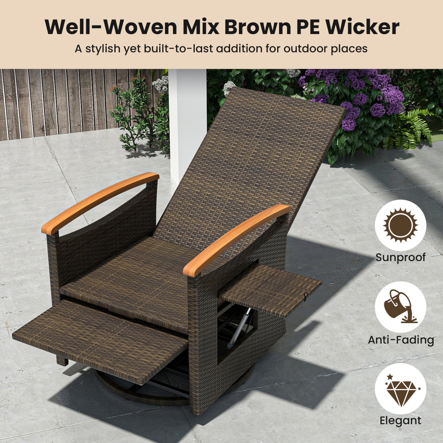 Ensemble de 2 chaises pivotantes inclinables en rotin pour patio, gris